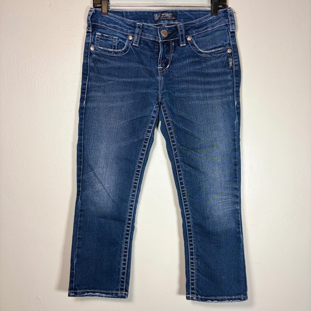 Silver Jeans Co Aiko Capri Dark Wash Denim Embroidered Pocket‎ Jeans Womens 29